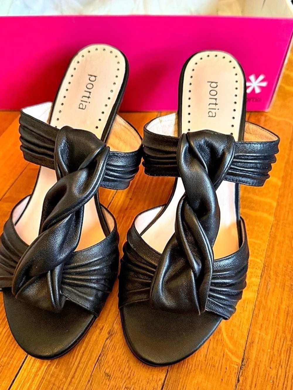 Portia Black Leather Braided Heels US 7.5 M Like New